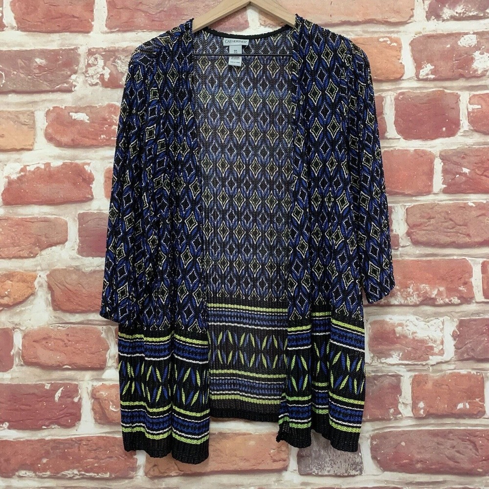 Catherines Cardigan Shrug Top Women's 14/16 Multicolor Diamond Abstract Topper